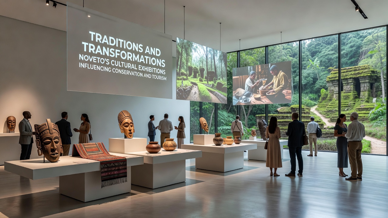 Visitors engaging with exhibits that link cultural heritage to sustainable tourism practices